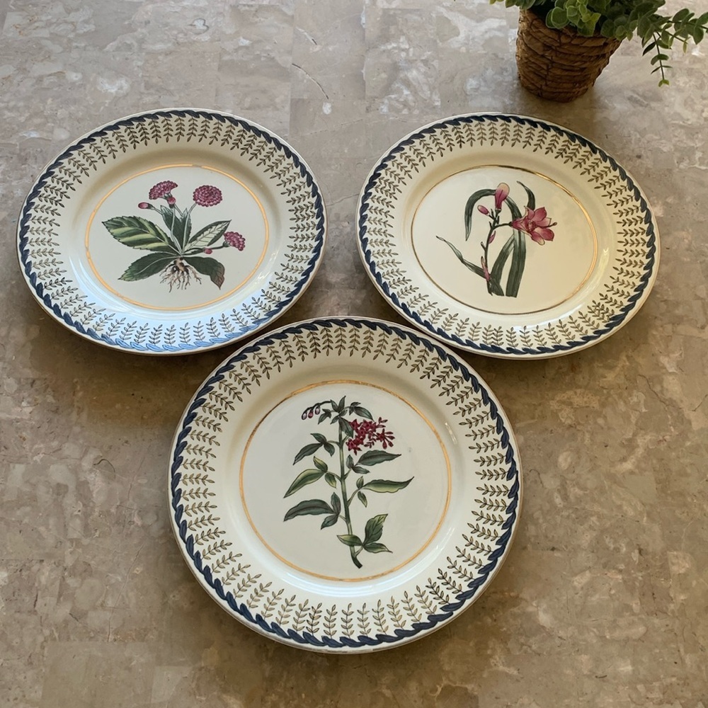 3‎ Antique Japanese Porcelain chinoiserie Hand painted Floral Gold Trim plates